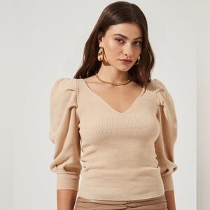 ASTR The Label Puff Sleeve V-Neck Sweater